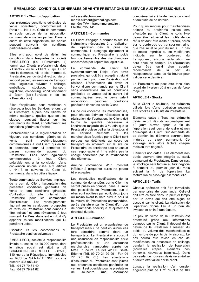 General Terms of Sales
